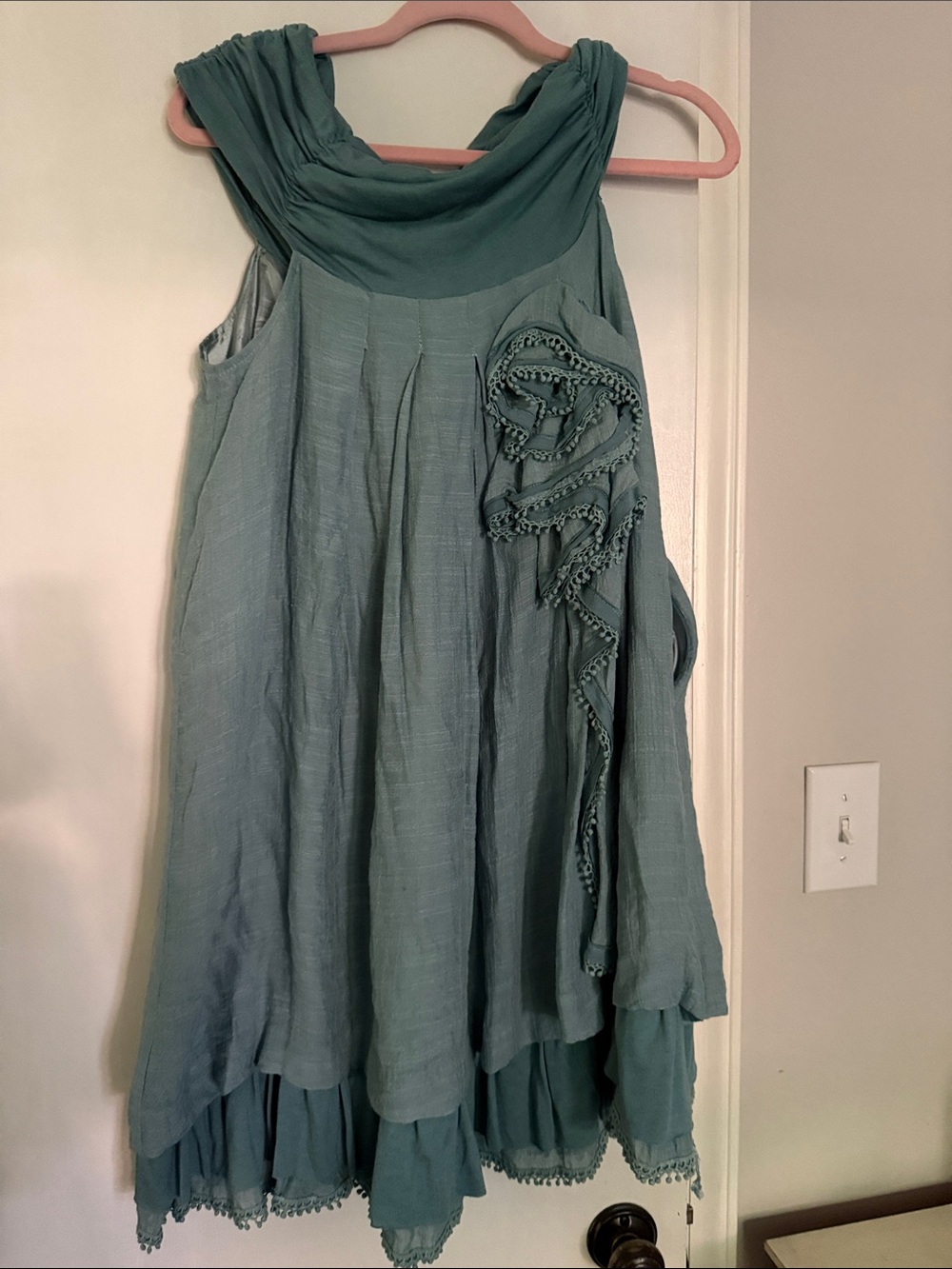 Stellah Teal Blue Sleeveless Boho Dress with Crochet Detail Y2K